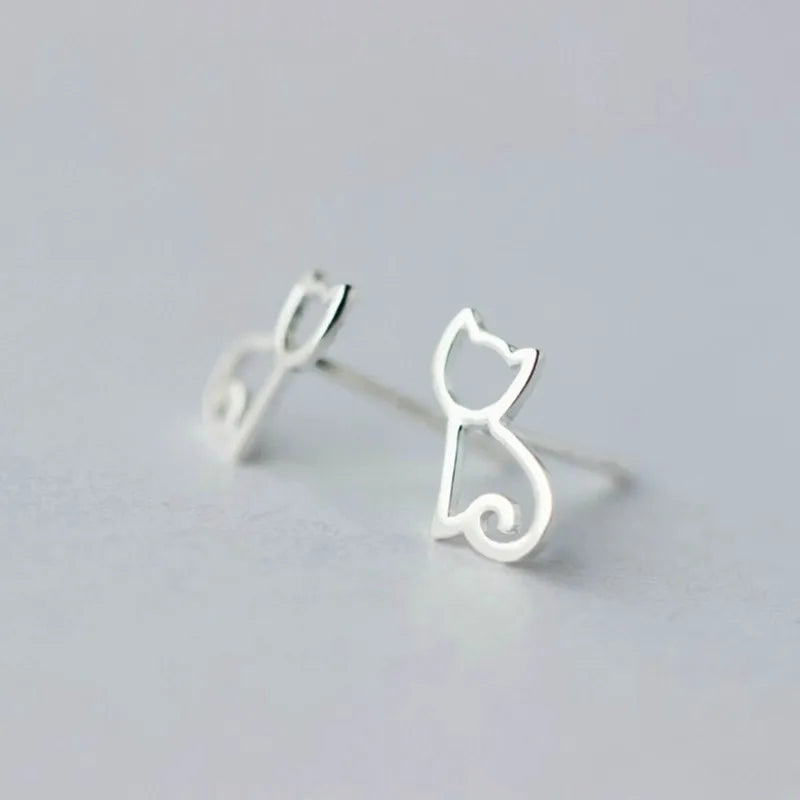 925 sterling silver Cat Stud Earrings for Women Elegant Wedding Jewelry pendientes mujer Brincos