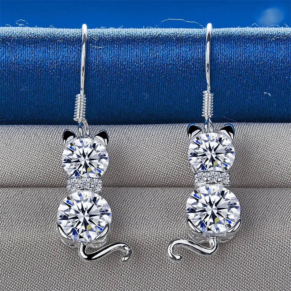 1 pair of 925 sterling silver exquisite cat zircon pendant earrings, women's fashion accessories gift, engagement jewelry