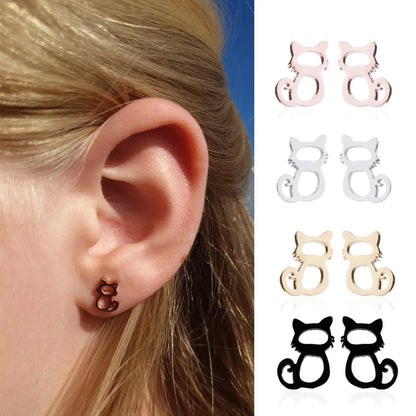 Lovely Gold Color Kitten Cat Stainless Steel Jewelry Set Necklaces Men Collares Fashion Hollow Cat Earring Necklace Paw Jewelry