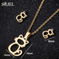 Lovely Gold Color Kitten Cat Stainless Steel Jewelry Set Necklaces Men Collares Fashion Hollow Cat Earring Necklace Paw Jewelry