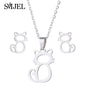 Lovely Gold Color Kitten Cat Stainless Steel Jewelry Set Necklaces Men Collares Fashion Hollow Cat Earring Necklace Paw Jewelry