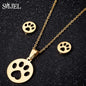 Lovely Gold Color Kitten Cat Stainless Steel Jewelry Set Necklaces Men Collares Fashion Hollow Cat Earring Necklace Paw Jewelry