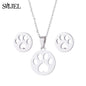 Lovely Gold Color Kitten Cat Stainless Steel Jewelry Set Necklaces Men Collares Fashion Hollow Cat Earring Necklace Paw Jewelry