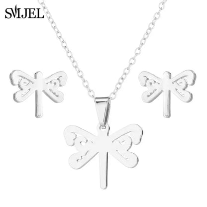 Lovely Gold Color Kitten Cat Stainless Steel Jewelry Set Necklaces Men Collares Fashion Hollow Cat Earring Necklace Paw Jewelry