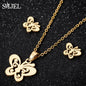 Lovely Gold Color Kitten Cat Stainless Steel Jewelry Set Necklaces Men Collares Fashion Hollow Cat Earring Necklace Paw Jewelry