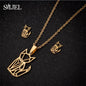Lovely Gold Color Kitten Cat Stainless Steel Jewelry Set Necklaces Men Collares Fashion Hollow Cat Earring Necklace Paw Jewelry