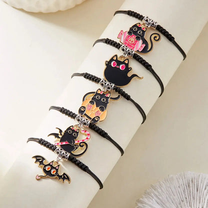 Cute Halloween Theme Braided Bracelet for Women Men Exquisite Black Cat Handmade Adjustable Bracelet Trendy Jewelry Gifts