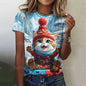 Cute Cat Women's T-Shirt Summer Round Neck Short Sleeved Clothing Christmas Gift Pullover Tops Fashions Animal Casual T-Shirts
