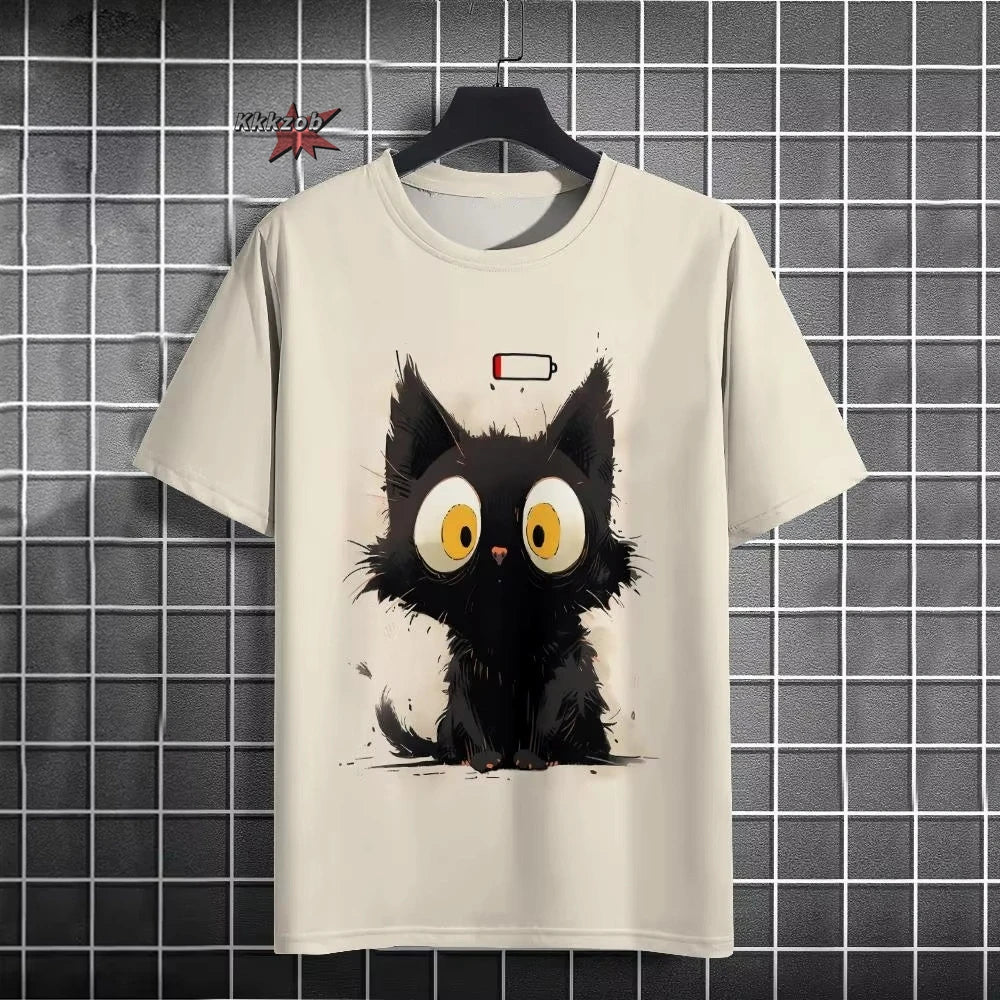 Japanese Ukiyo-E Cute Cat Pattern Round Neck Men's Short Sleeved Daily Oversized T-Shirt Harajuku Y2k T-Shirt T-Shirt Men Top