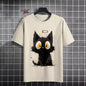 Japanese Ukiyo-E Cute Cat Pattern Round Neck Men's Short Sleeved Daily Oversized T-Shirt Harajuku Y2k T-Shirt T-Shirt Men Top