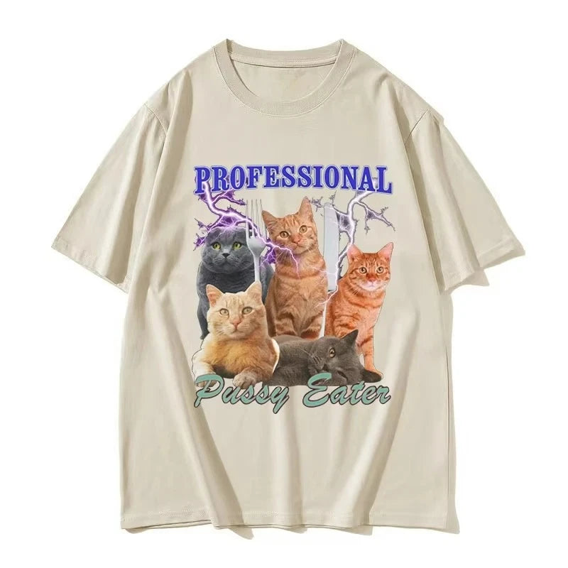 Professional Cat Eater Funny Cat Lover T-Shirt Women's Casual Fashion Clothing T-Shirt Unisex T-Shirt Graphic T Shirts Summer