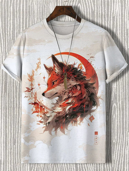 Japanese Style Samurai Cat Graphic T Shirt For Men Causal 3D Printed O Neck Short Sleeve Tees Outdoor Oversize Men Clothing Tops