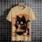 Japanese Ukiyo-E Cute Cat Pattern Round Neck Men's Short Sleeved Daily Oversized T-Shirt Harajuku Y2k T-Shirt T-Shirt Men Top