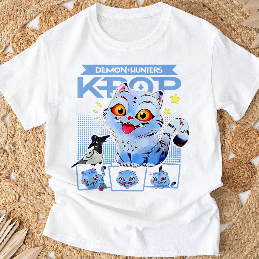 Kpop Demon Hunter T-shirts Summer New HD Tiger Print Breathable T Shirt Women Round Neck Casual Soft Tops Graphic T Shirts