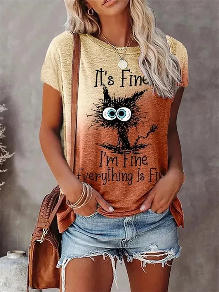 3D Print T-shirts Women Streetwear Summer Cartoon Cats Fine  Casual Fashion Short Sleeve T Shirt O-neck Tees Tops Clothing