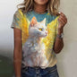 Cute Cat Women's T-Shirt Summer Round Neck Short Sleeved Clothing Christmas Gift Pullover Tops Fashions Animal Casual T-Shirts
