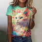 Cute Cat Women's T-Shirt Summer Round Neck Short Sleeved Clothing Christmas Gift Pullover Tops Fashions Animal Casual T-Shirts