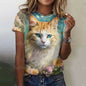 Cute Cat Women's T-Shirt Summer Round Neck Short Sleeved Clothing Christmas Gift Pullover Tops Fashions Animal Casual T-Shirts