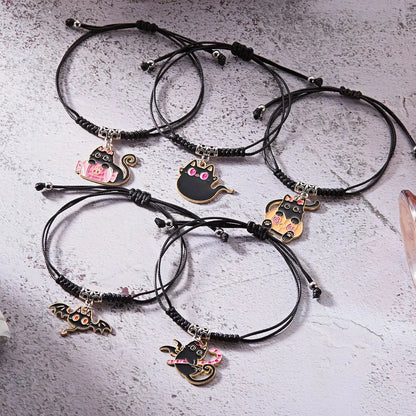 Cute Halloween Theme Braided Bracelet for Women Men Exquisite Black Cat Handmade Adjustable Bracelet Trendy Jewelry Gifts