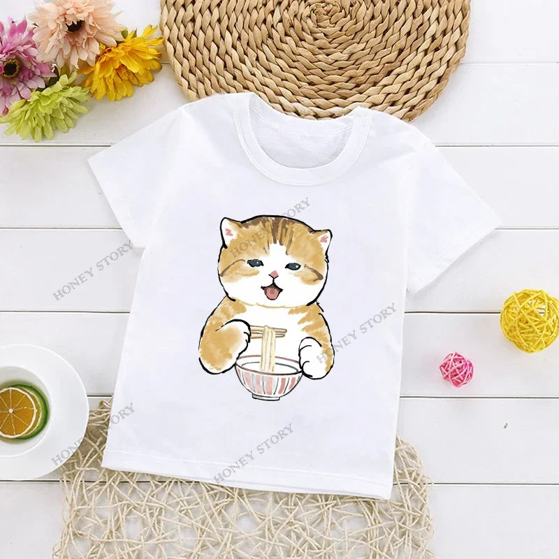 Cats Kids T Shirt Personalized Cartoon Cat Print Fashion Children's T-shirt Short Sleeve Children's Summer Boys Clothes Tops Tee