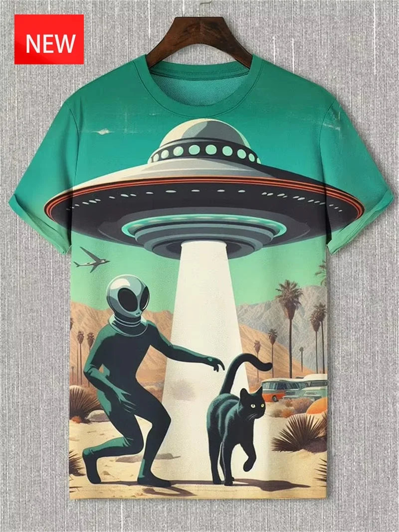 Men's Funny Animal Cat Print T-Shirt 3D Print Short Sleeve T-Shirt Top New In Oversized O-Neck T-Shirt For Men Streetwear