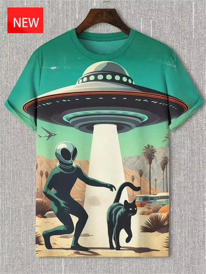 Men's Funny Animal Cat Print T-Shirt 3D Print Short Sleeve T-Shirt Top New In Oversized O-Neck T-Shirt For Men Streetwear