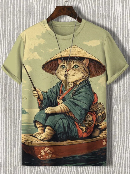 Funny Men's Animal Cat Printed T Shirt Short Sleeved Tees Tops 3D Print O-Neck Shirts Party Summer Casual Men's Clothing Apparel