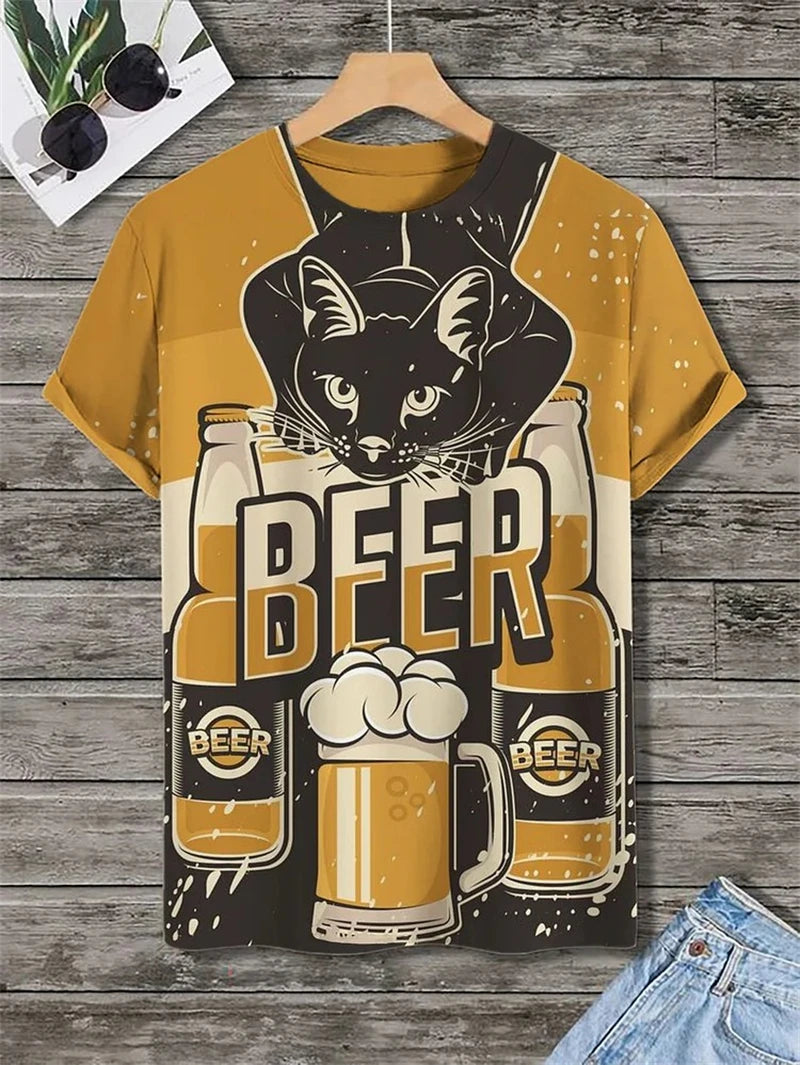 Fashion Cat 3D Printed T Shirts For Men Summer Casual Crew Neck Cats Graphic Short Sleeve T-shirt Trend Streetwear Oversized Tee