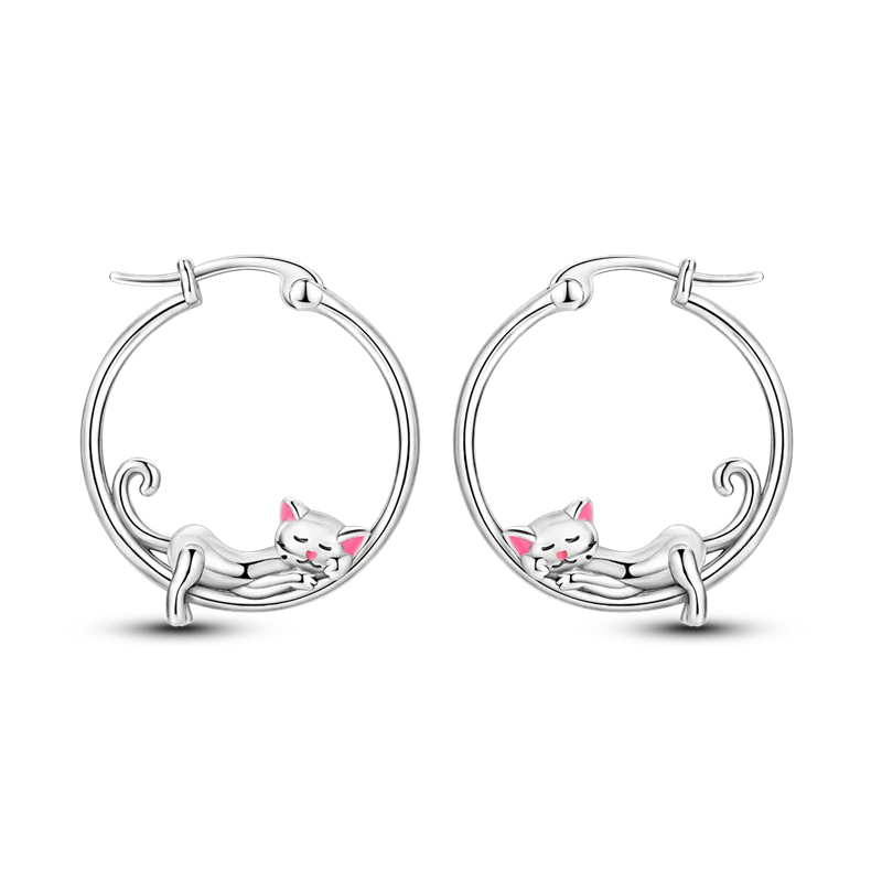 925 Sterling Silver Elegant Cute Cat Animal Ear Jewelry Party Wedding Jewelry Zircon Stone Earring Hoop Earrings for Women