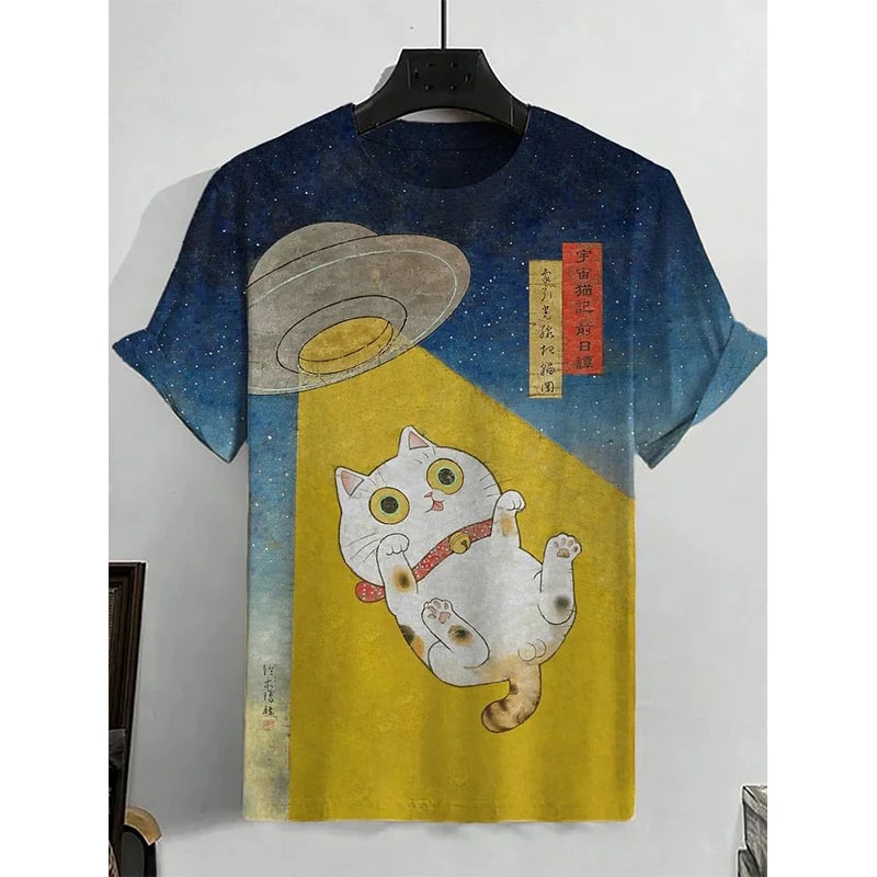 Unisex 2025 T Shirt Men Women Vintage Cartoon Cat 3d Printed T Shirts For Casual Fashion Funny Shirt Tops Tees Male Clothing 6xl