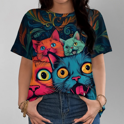 Summer personalized cute cat pattern daily casual versatile women's short sleeved T-shirt