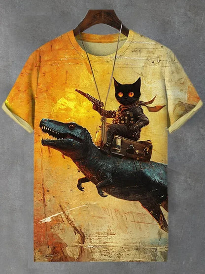 Funny Men's Animal Cat Printed T Shirt Short Sleeved Tees Tops 3D Print O-Neck Shirts Party Summer Casual Men's Clothing Apparel