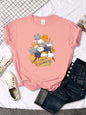 Womany Cats Gathered In The Printing Woman Tshirt Leisure Creativity T Shirt Summer Newtop Crewneck Breathable Woman T Shirts