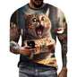 Men's T-Shirt Funny Cat Pattern Cool Printed Men's Short Sleeve Fashion O-Neck T-Shirt Outdoor Casual Lightweight Men's Clothing