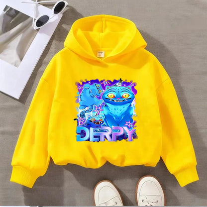 Kids Cartoon Cat Sweatshirt Cute Blue Animal Print Pullover Toddler Long Sleeve Top Casual Children's Clothing