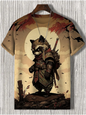 Japanese Style Samurai Cat Graphic T Shirt For Men Causal 3D Printed O Neck Short Sleeve Tees Outdoor Oversize Men Clothing Tops