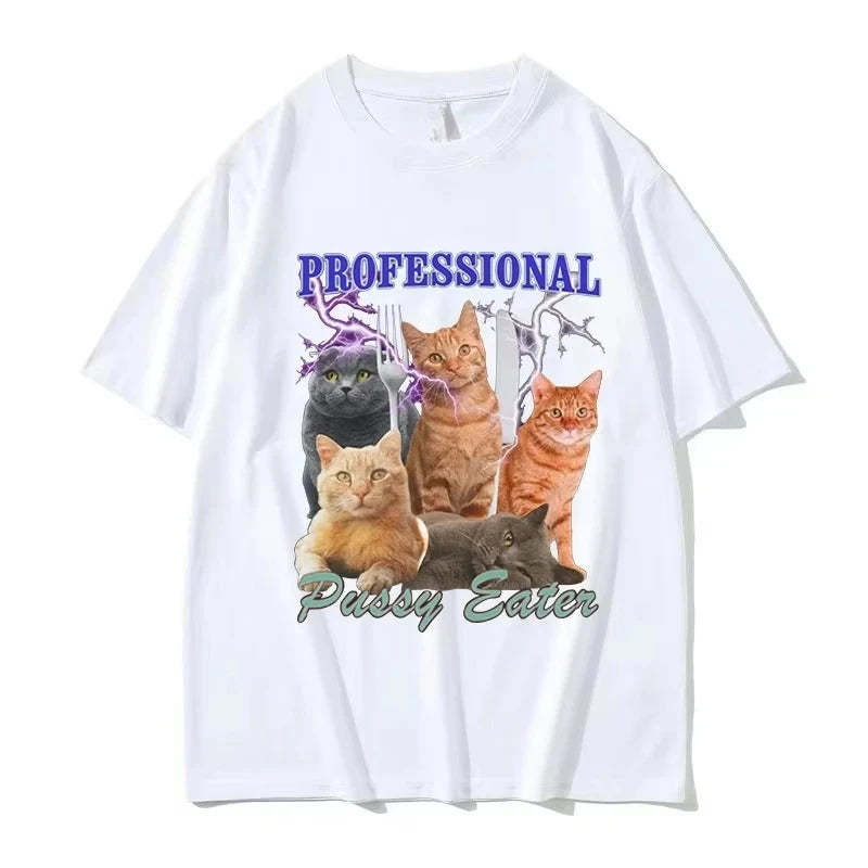 Professional Cat Eater Funny Cat Lover T-Shirt Women's Casual Fashion Clothing T-Shirt Unisex T-Shirt Graphic T Shirts Summer