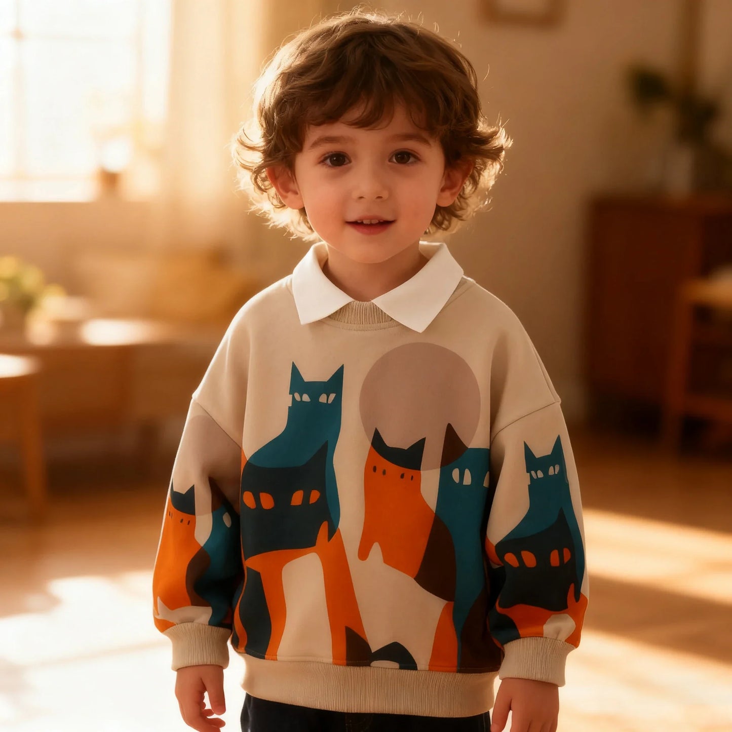 boys girls Cartoon Cat sweatshirt Fashion Graphic Crewneck Printed Pullover Top newyear Clothes 2025 kids clothes