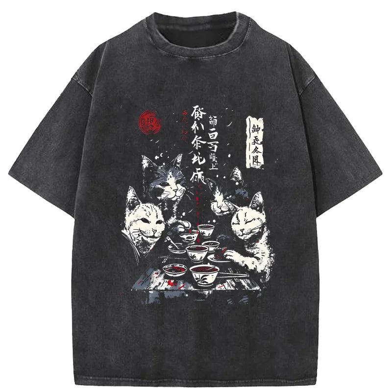 Cartoon Cat Graphic Men Tshirt Casual Baggy Short Sleeve T-shirt Japanese Style Oversized T Shirt Men's Clothing