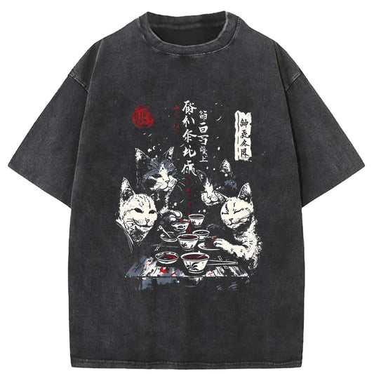 Cartoon Cat Graphic Men Tshirt Casual Baggy Short Sleeve T-shirt Japanese Style Oversized T Shirt Men's Clothing