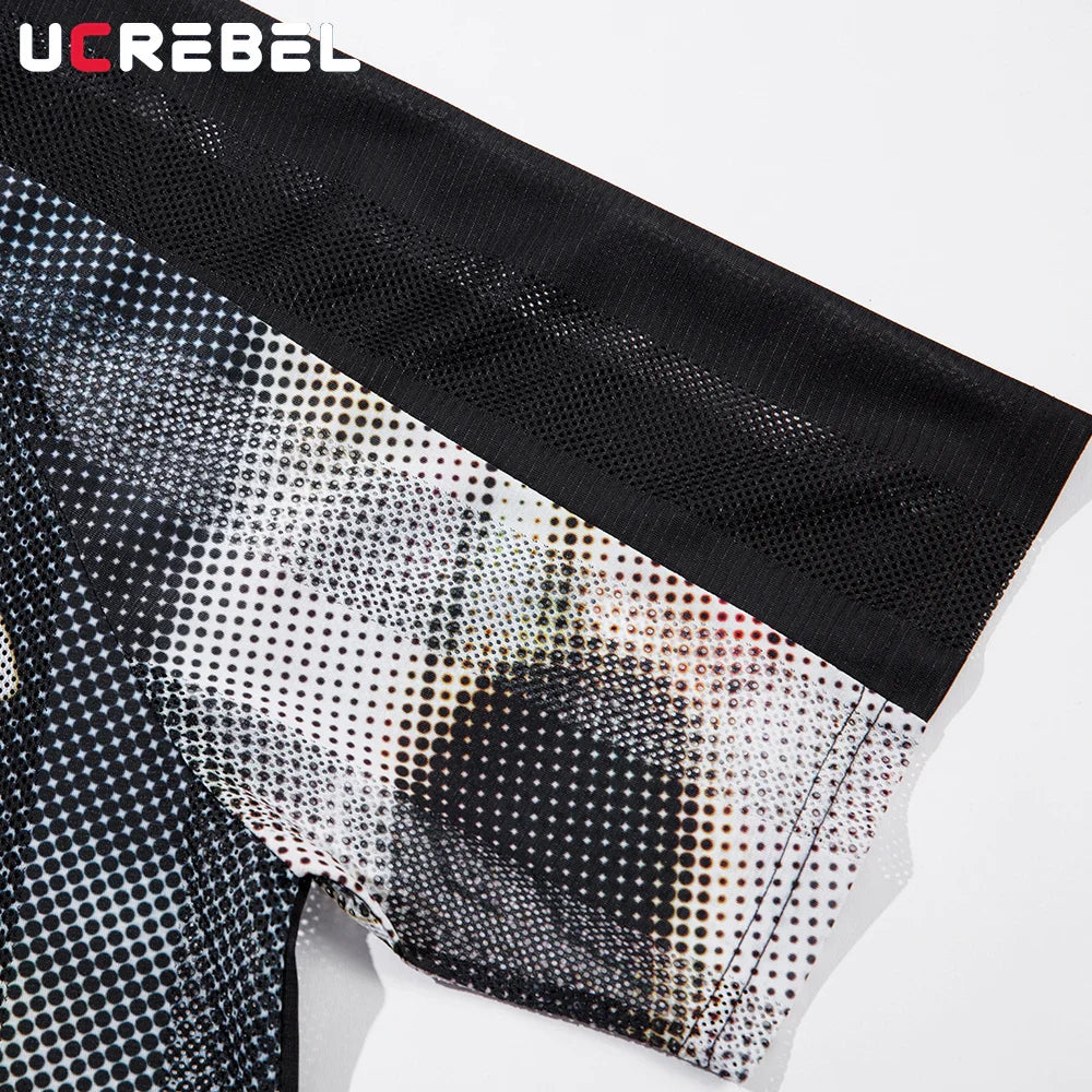 Cat Print Short Sleeve T-shirt Mens Summer Retro High Street Loose Raglan Half-Sleeve V-neck Breathable Mesh Tshirt Men