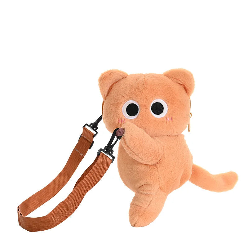 Cute Black Cat Plush Backpack Crossbody Bag Kawaii Fluffy Kitten Key Pendant Stuffed Animal Shoulder Bag Girl Gift Car Key Ring