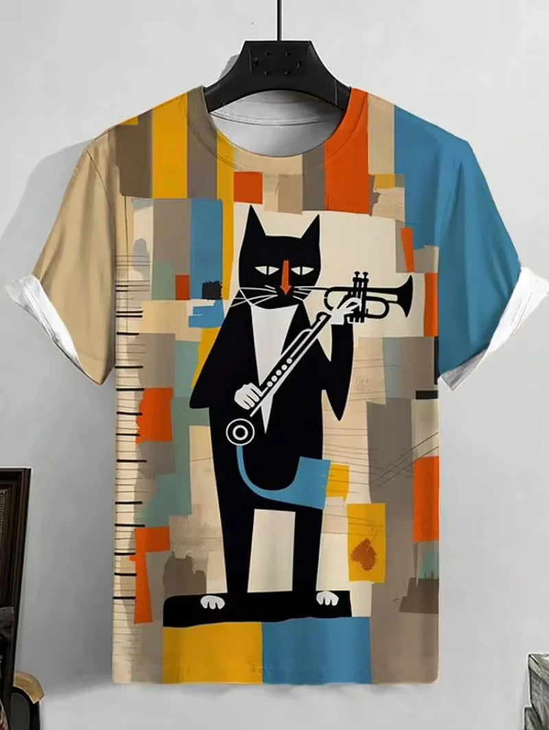 3D Print Funny Cat Graphic T Shirt Men Fashion Short Sleeve Tops O-Neck Tees Shirts Street Hip Hop Summer Casual Men's Clothing