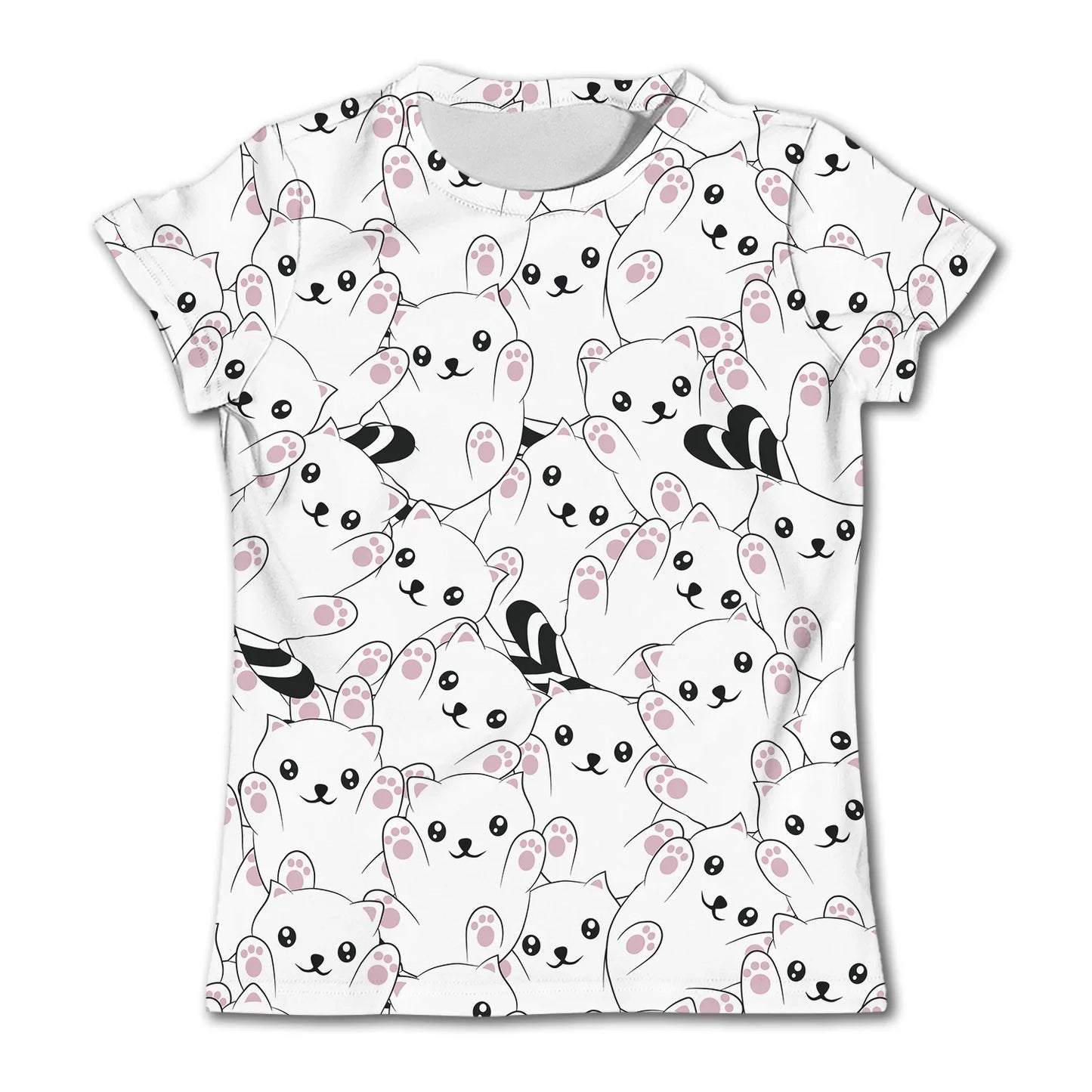 Kids' Fun Cat Graffiti Graphic T-shirt Summer Casual Short Sleeve Girl Loose T shirts 3-12Y Boys 3D Printed Clothing Cartoon Top