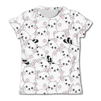 Kids' Fun Cat Graffiti Graphic T-shirt Summer Casual Short Sleeve Girl Loose T shirts 3-12Y Boys 3D Printed Clothing Cartoon Top