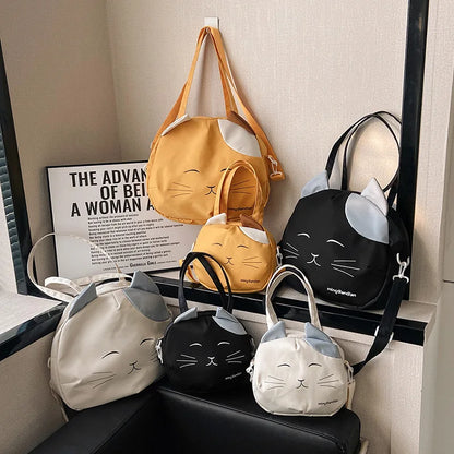Cute Cat Tote Bag Large Capacity Round Cartoon Handbags Shoulder Bag Bags for Women Youth Fashion Sling Messenger Bag Purses Sac