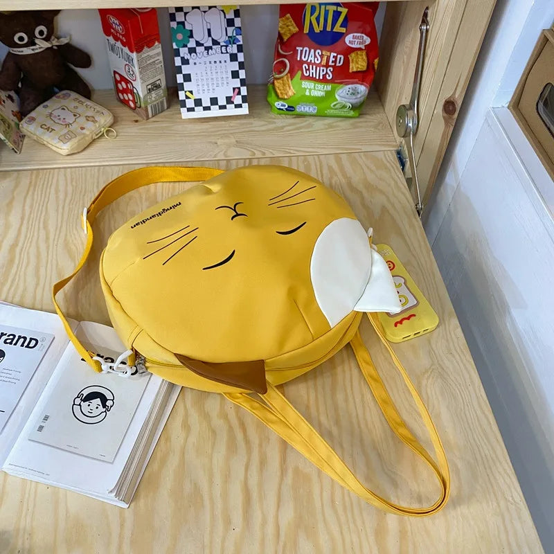 Cute Cat Tote Bag Large Capacity Round Cartoon Handbags Shoulder Bag Bags for Women Youth Fashion Sling Messenger Bag Purses Sac