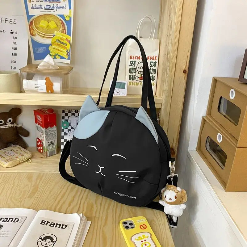 Cute Cat Tote Bag Large Capacity Round Cartoon Handbags Shoulder Bag Bags for Women Youth Fashion Sling Messenger Bag Purses Sac