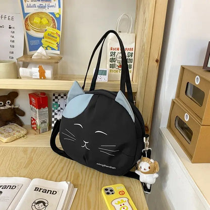 Cute Cat Tote Bag Large Capacity Round Cartoon Handbags Shoulder Bag Bags for Women Youth Fashion Sling Messenger Bag Purses Sac