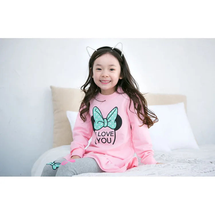 Kids Clothing Set Spring Autumn Cartoon Bow Knot Long Sleeve Cotton Shirt+Leggings 2Pcs Suit For 3-8 Years Girls Casual Outfit